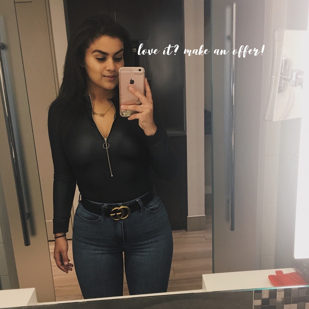 FOREVER 21 | Faux Leather Black Bodysuit